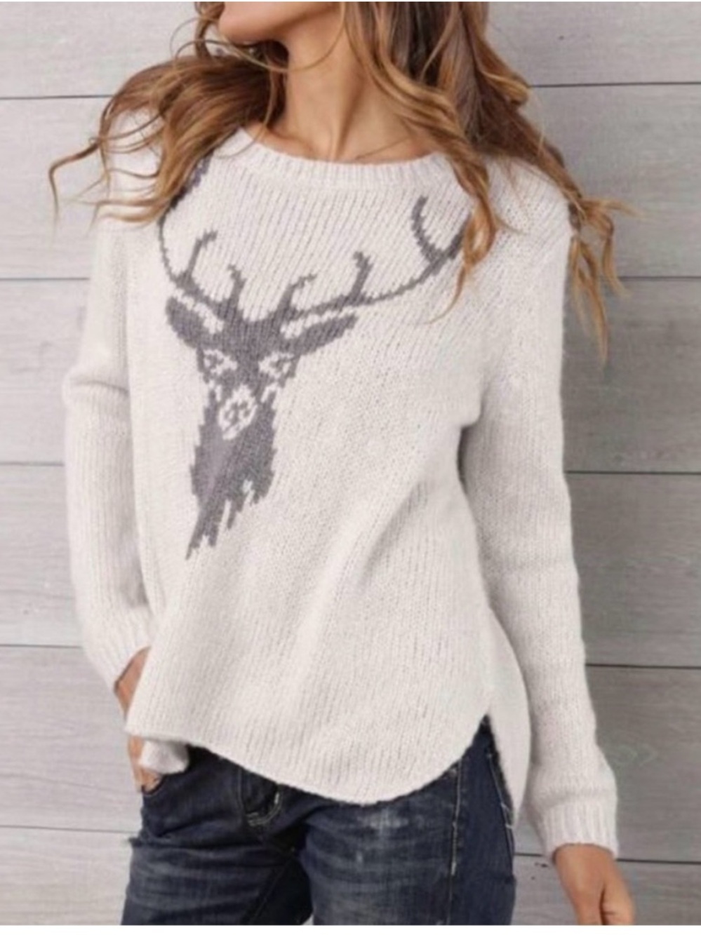 BOGO! Wooden Ships Stag Reindeer Sweater Gray Size Medium Large